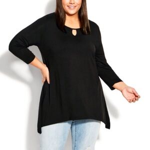 AVENUE 22/24W Black 3/4 Sleeve Keyhole Plain Top BD07.5